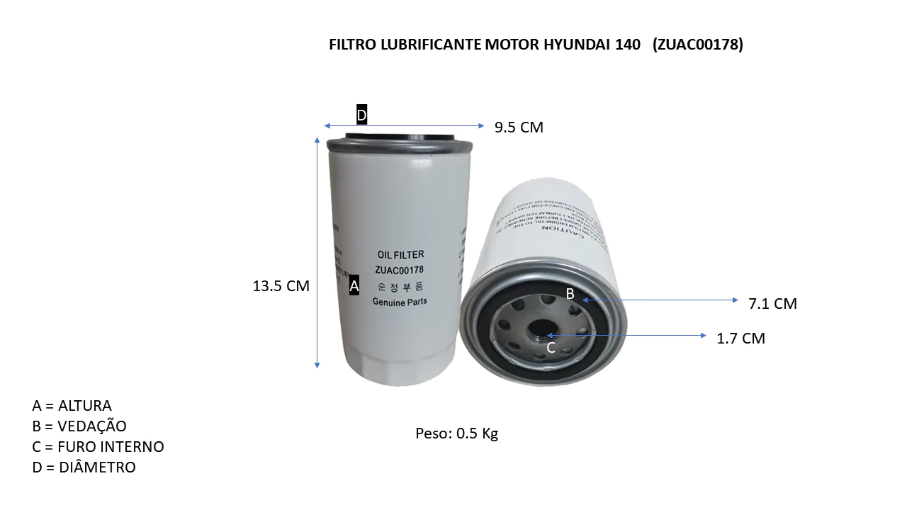FILTRO LUBRIFICANTE MOTOR HYUNDAI 140 (ZUAC00178) - Imagem 4