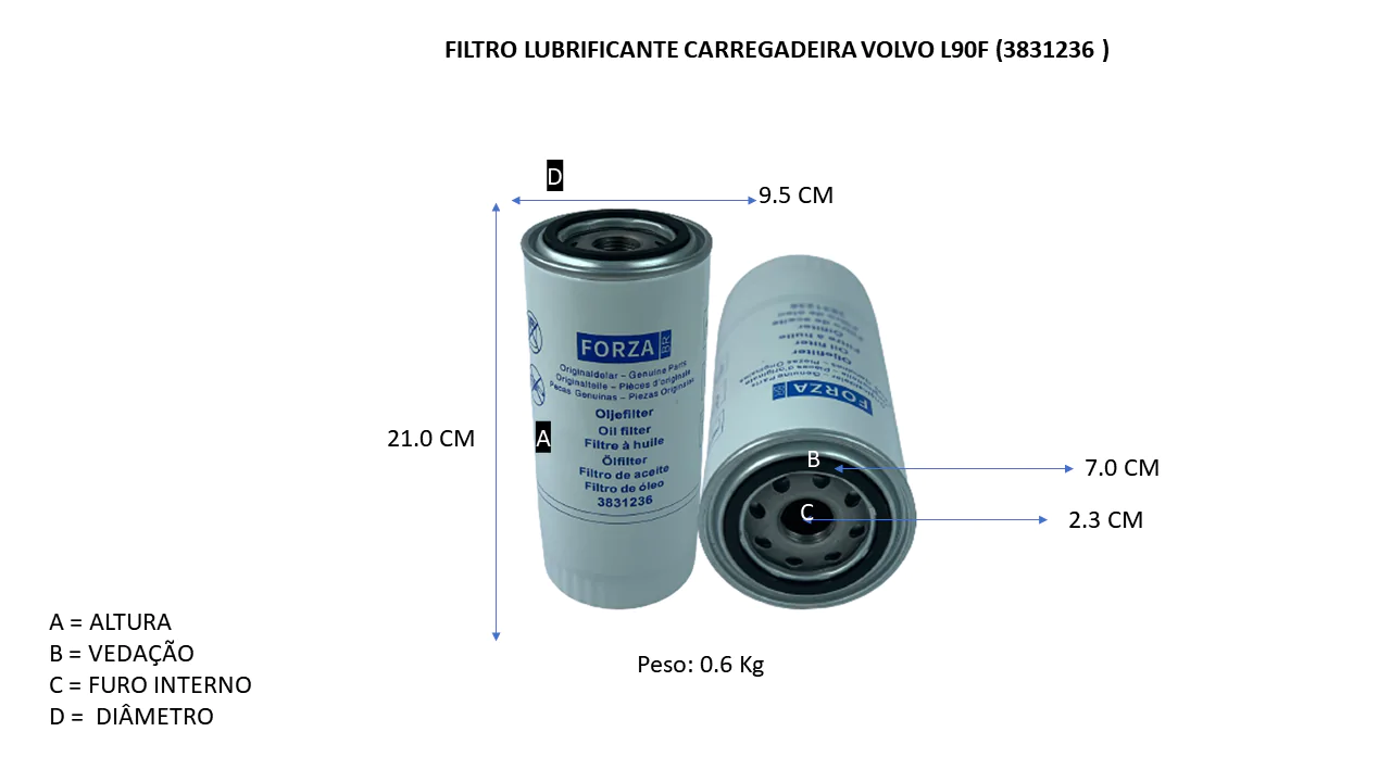 FILTRO LUBRIFICANTE CARREGADEIRA VOLVO L90F  (3831236) - Imagem 4
