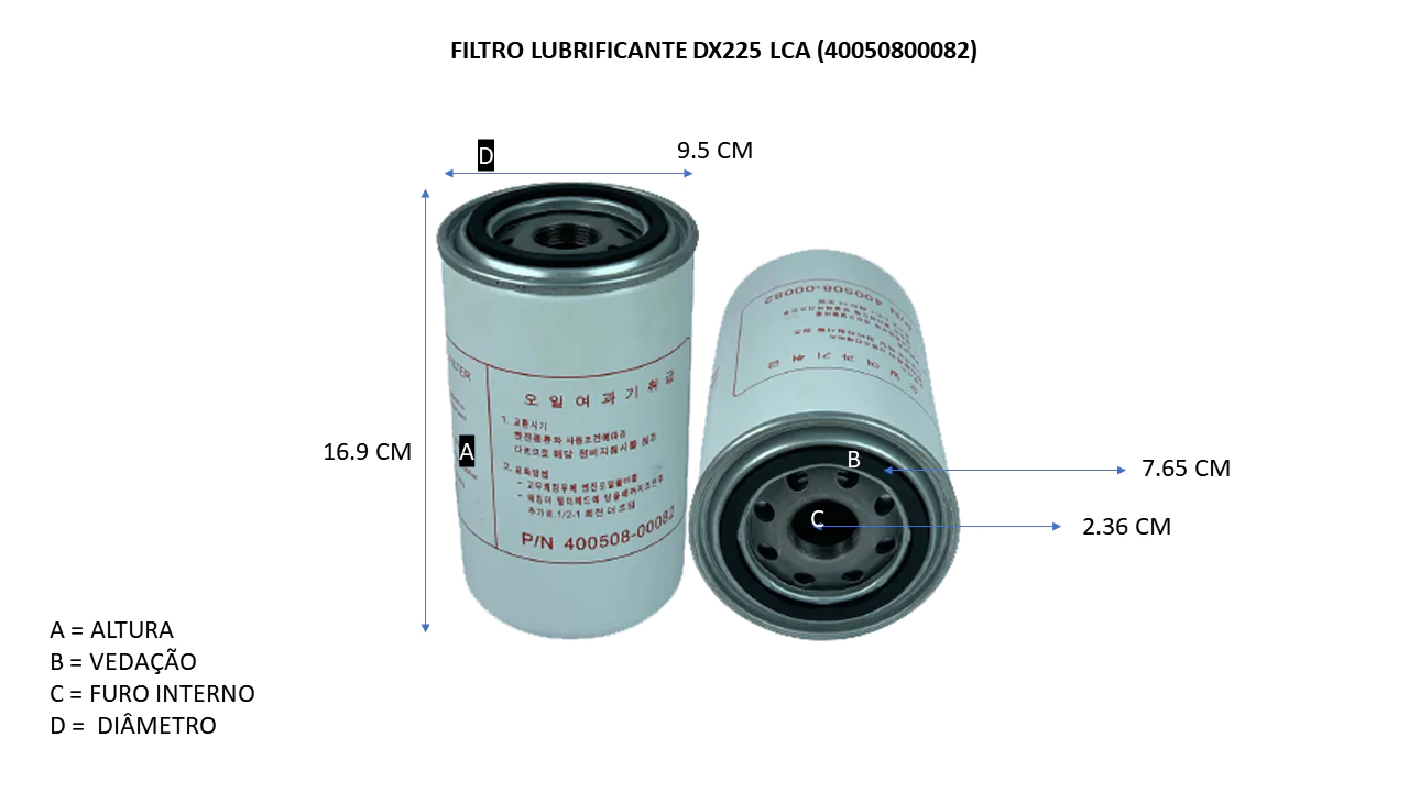 FILTRO LUBRIFICANTE DX225 LCA  (40050800082) - Imagem 4